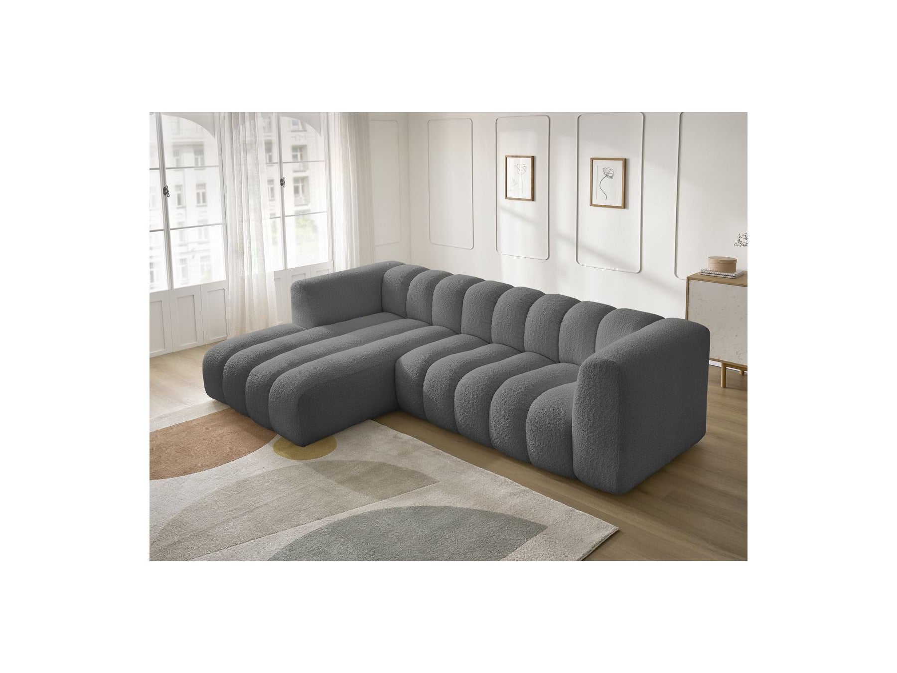 Talia - Fixed Corner Sofa - Bouclé Fabric - Left Corner