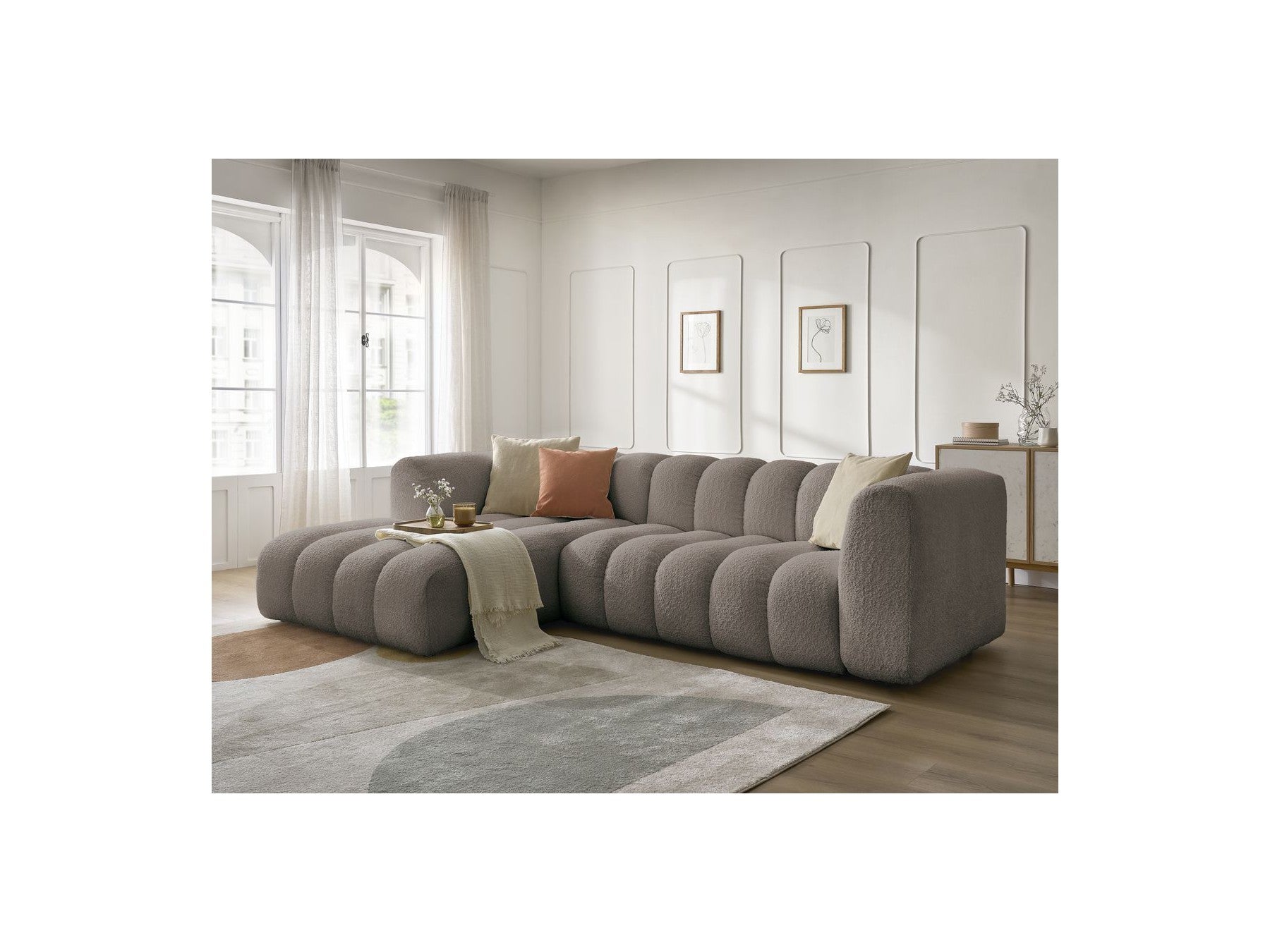 Talia - Fixed Corner Sofa - Bouclé Fabric - Left Corner