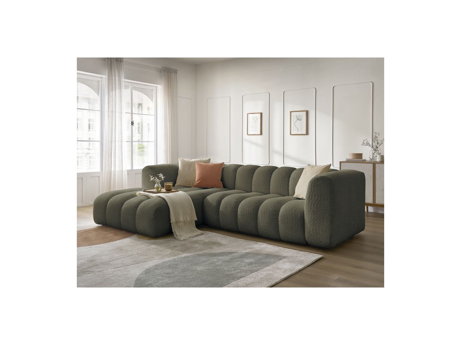 Talia - Fixed Corner Sofa - Bouclé Fabric - Left Corner
