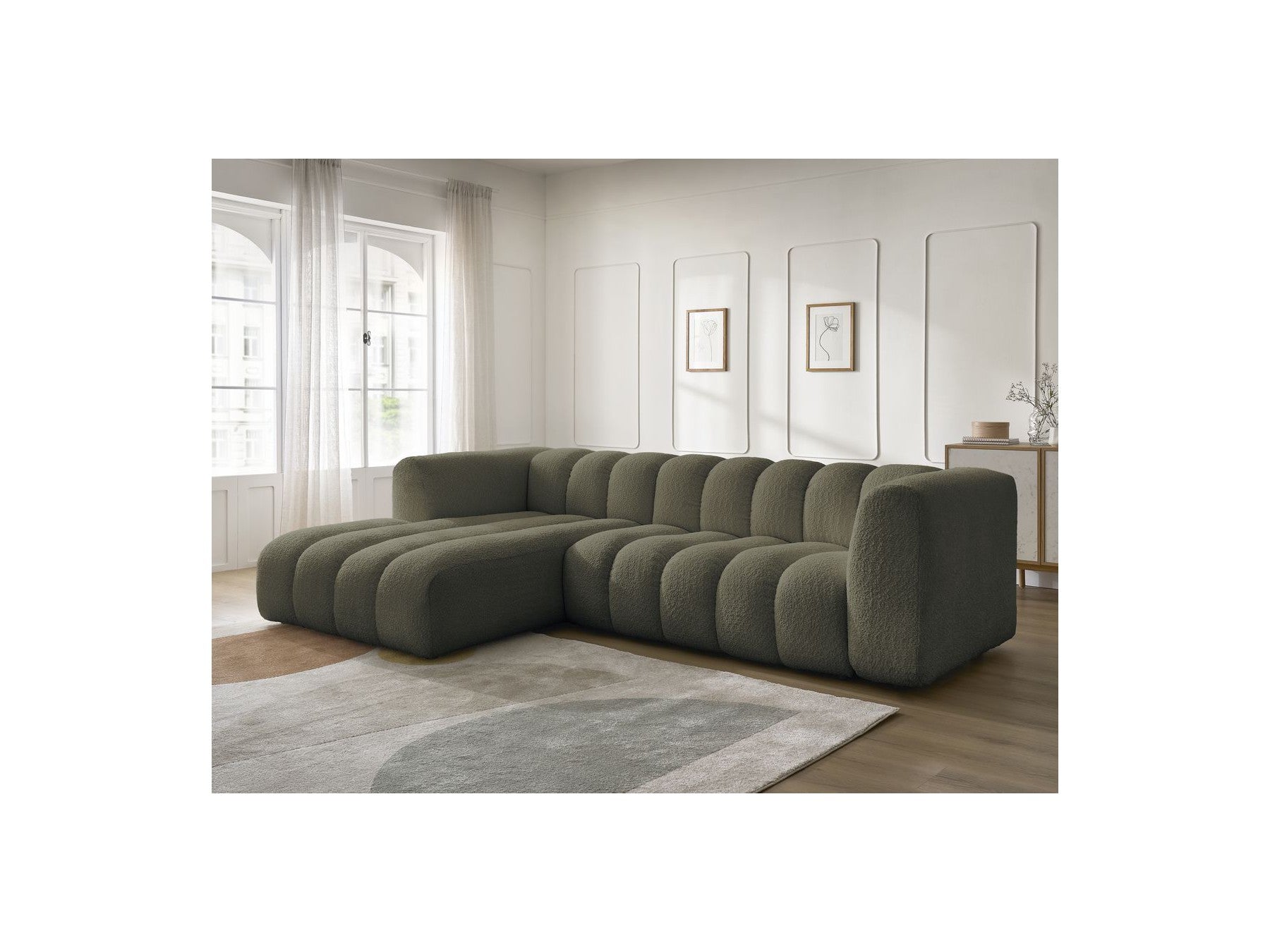 Talia - Fixed Corner Sofa - Bouclé Fabric - Left Corner