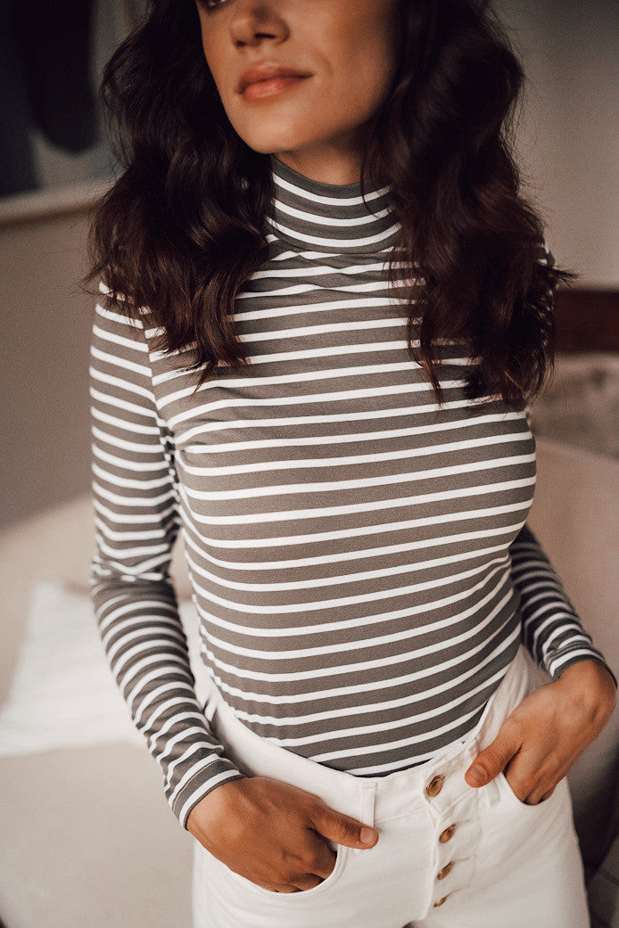 Labiche Ecru Khaki Roll-Neck Top