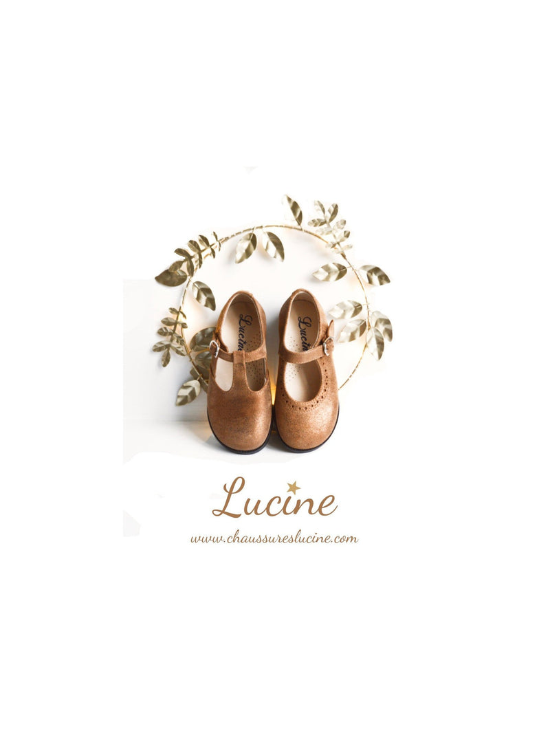Louise Durable Girls' Shoes with Buckle - Iridescent Camel Leather - Girls