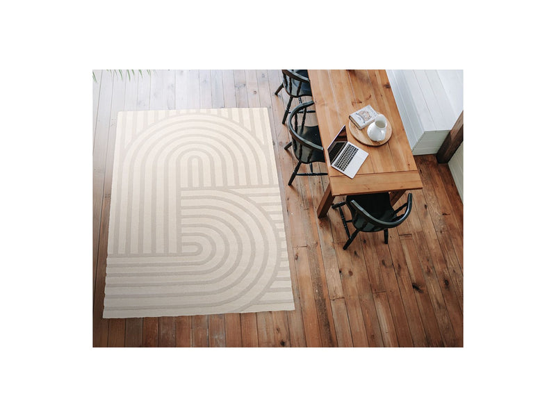 Tapis Poils Ras Shylo Motif Géométrique - Beige