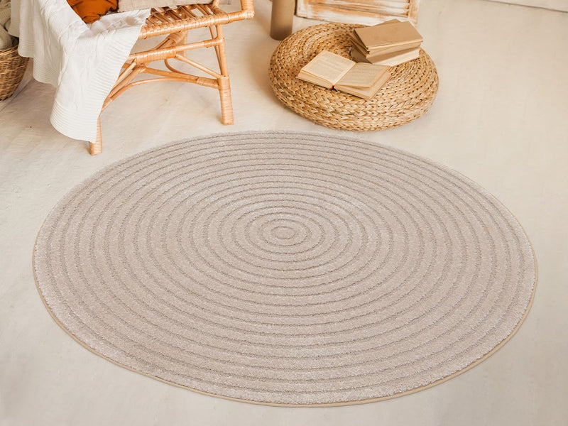 Alfombra Redonda de Pelo Corto - Ondelia - Estampado Geométrico - Beige