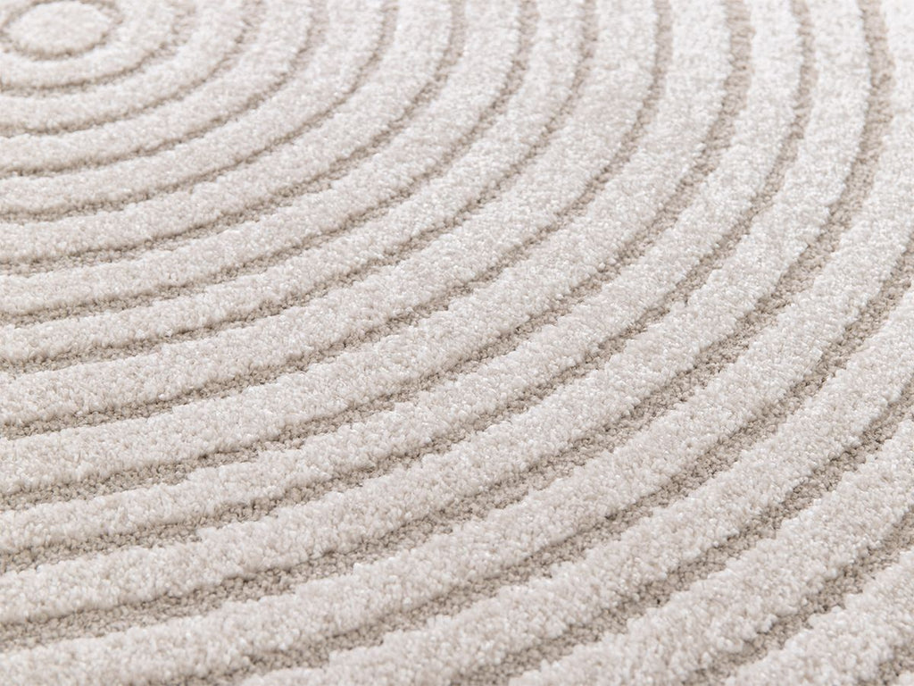 Ondelia - Alfombra redonda de pelo corto - Motivo geométrico - Beige