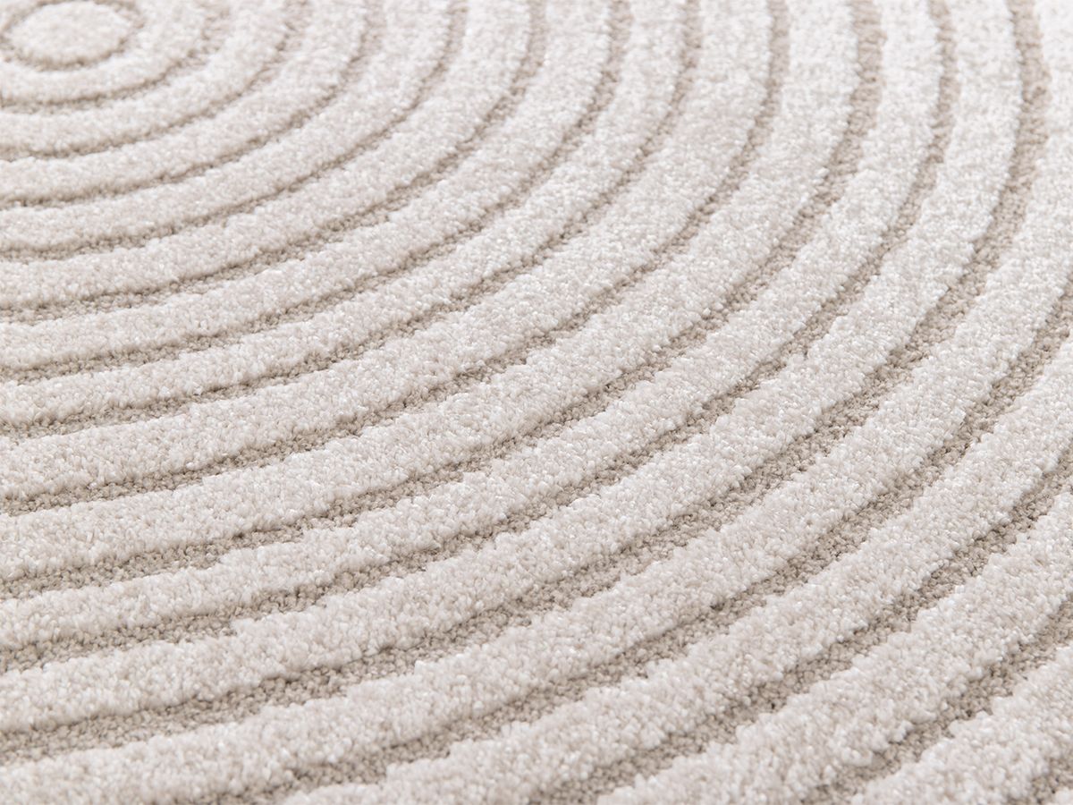 Ondelia - Alfombra redonda de pelo corto - Motivo geométrico - Beige