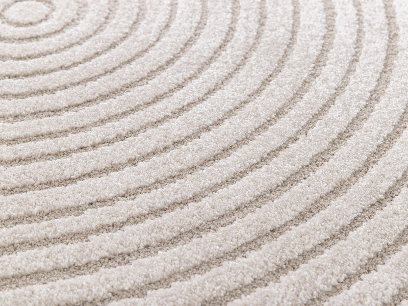Alfombra Redonda de Pelo Corto - Ondelia - Estampado Geométrico - Beige