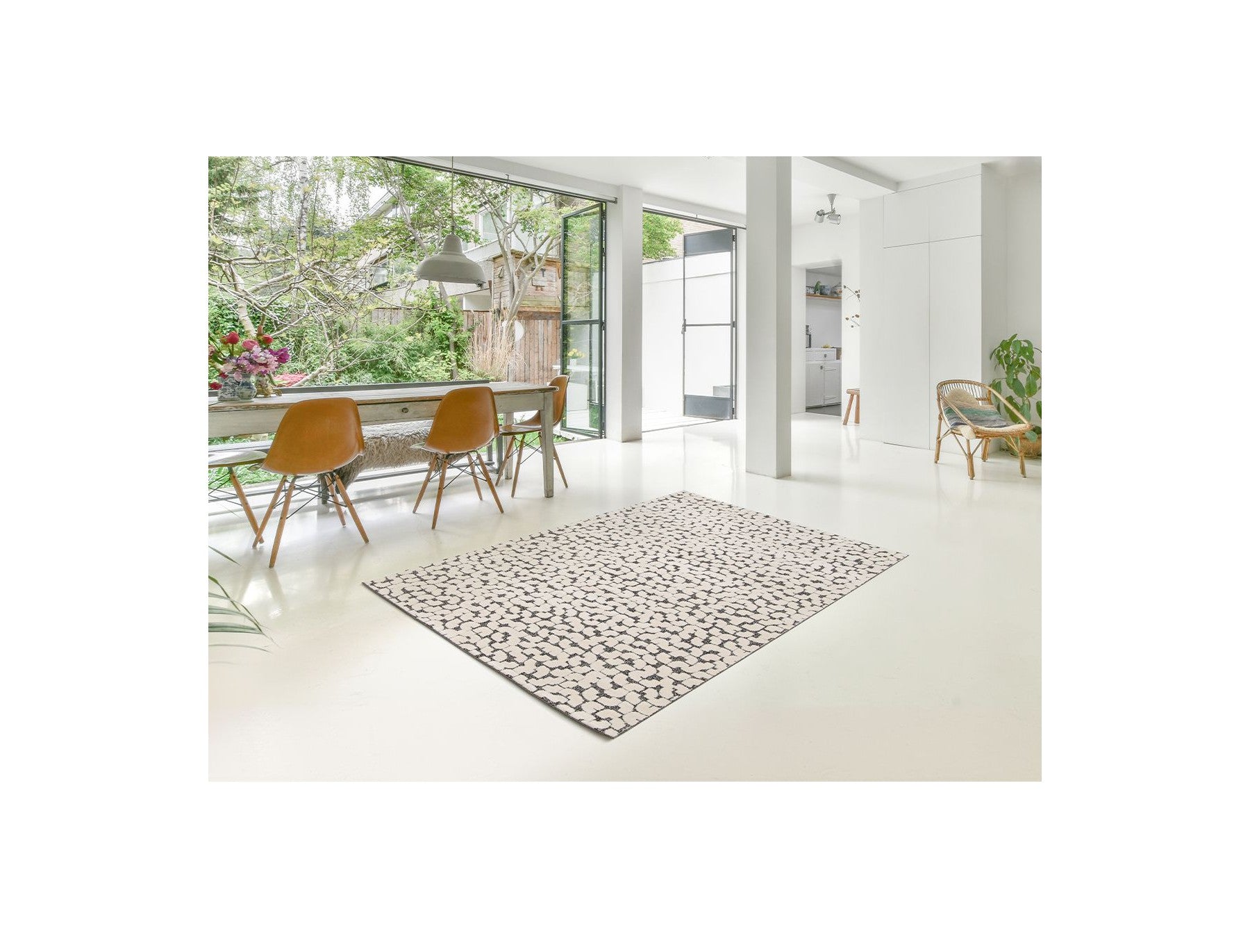 Tapis Poils Ras - Calyra - Motif Abstrait - Beige