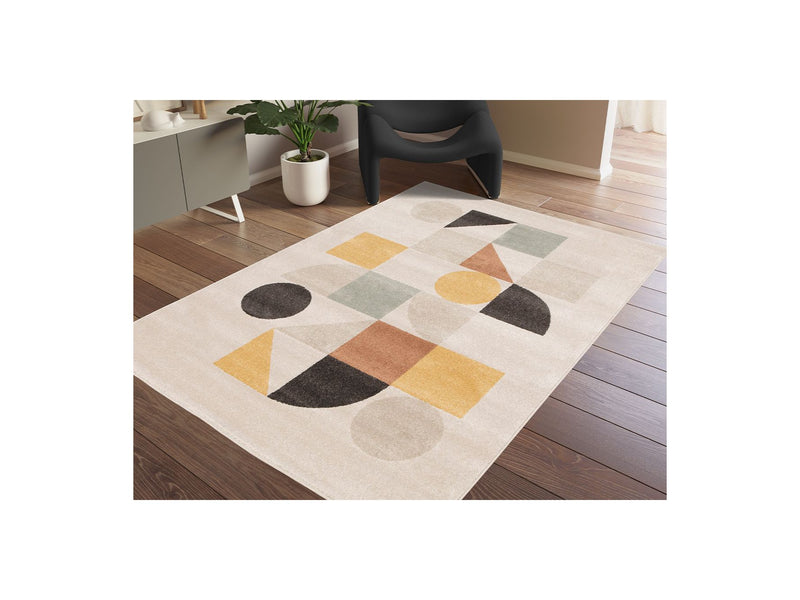 Tapis Poils Ras Orvik Motif Géométrique - Beige