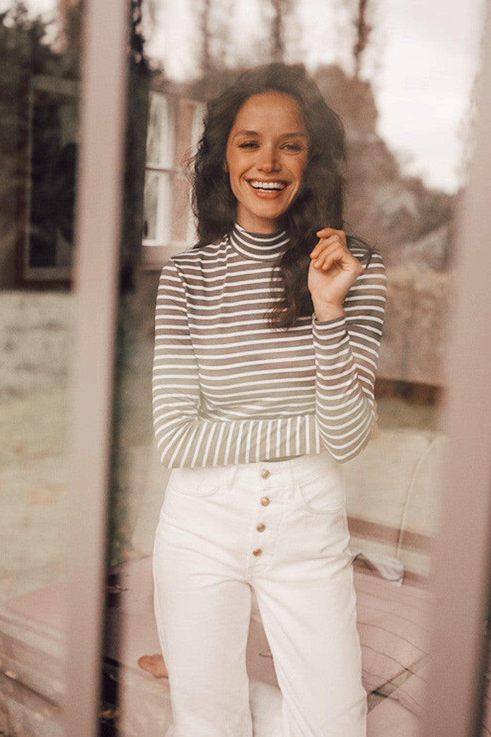 Labiche Ecru Khaki Roll-Neck Top