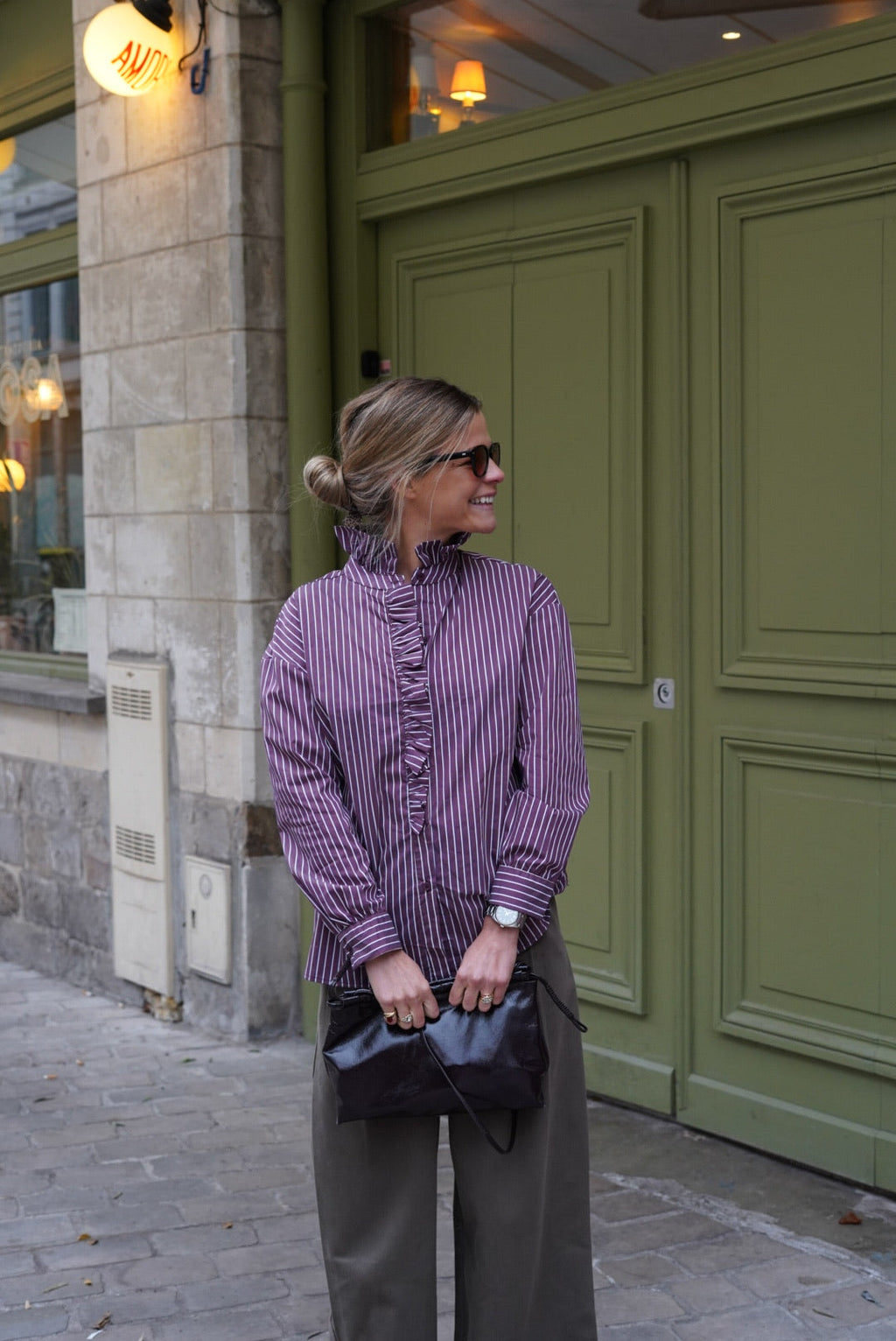 Clara Blouse Burgundy Stripe