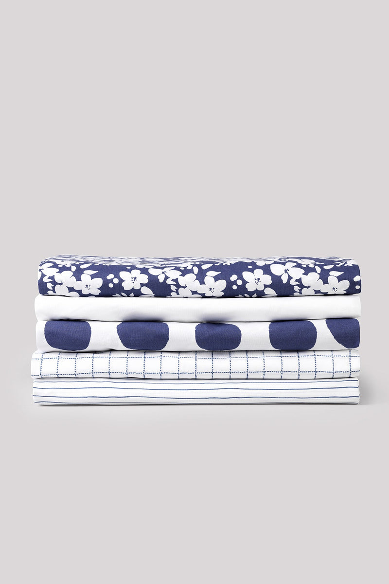 Housse de couette percale de coton bleue fleurs blanches Les pensionnaires