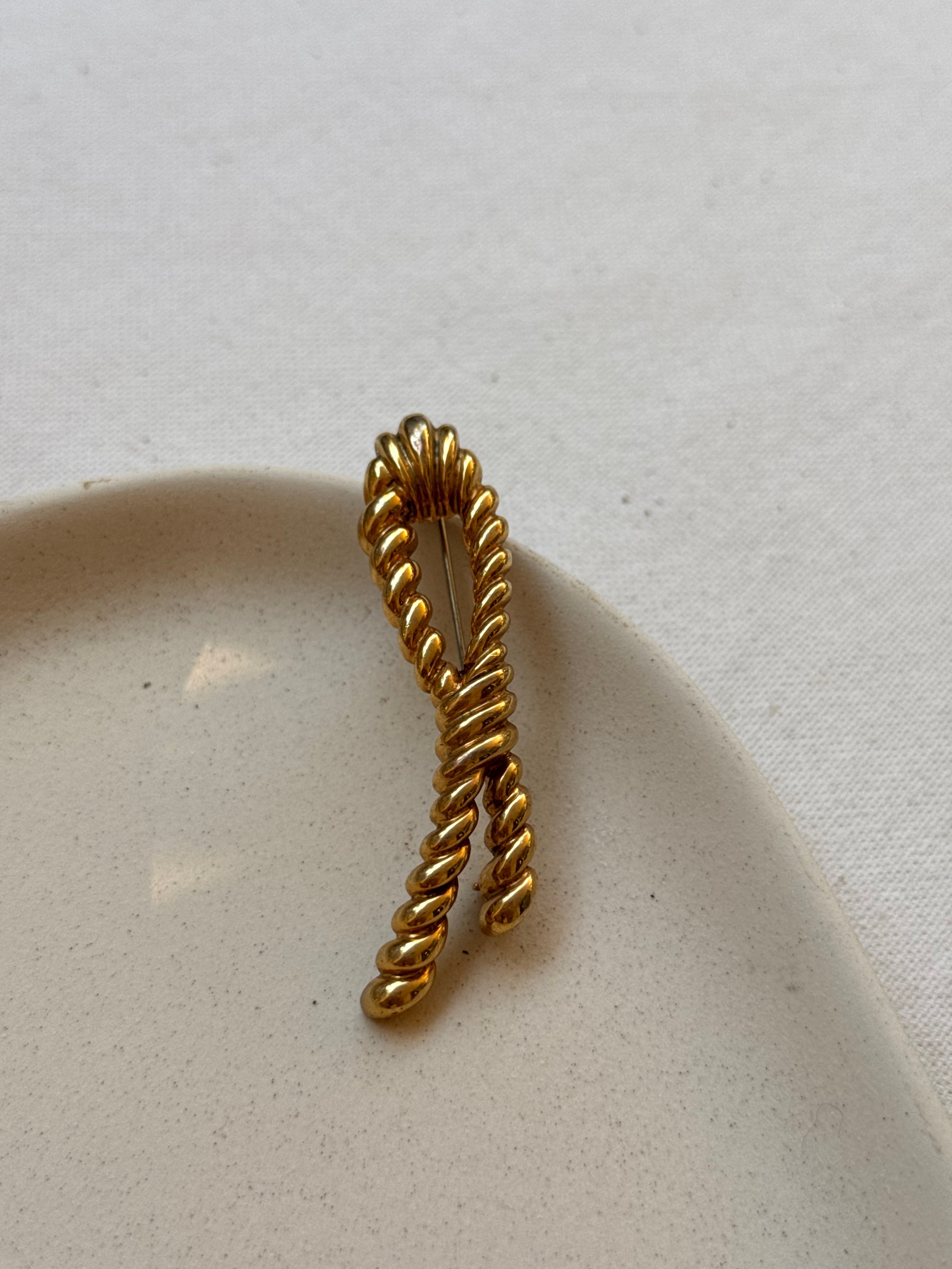 Broche Vintage - Noeud Torsadé Doré