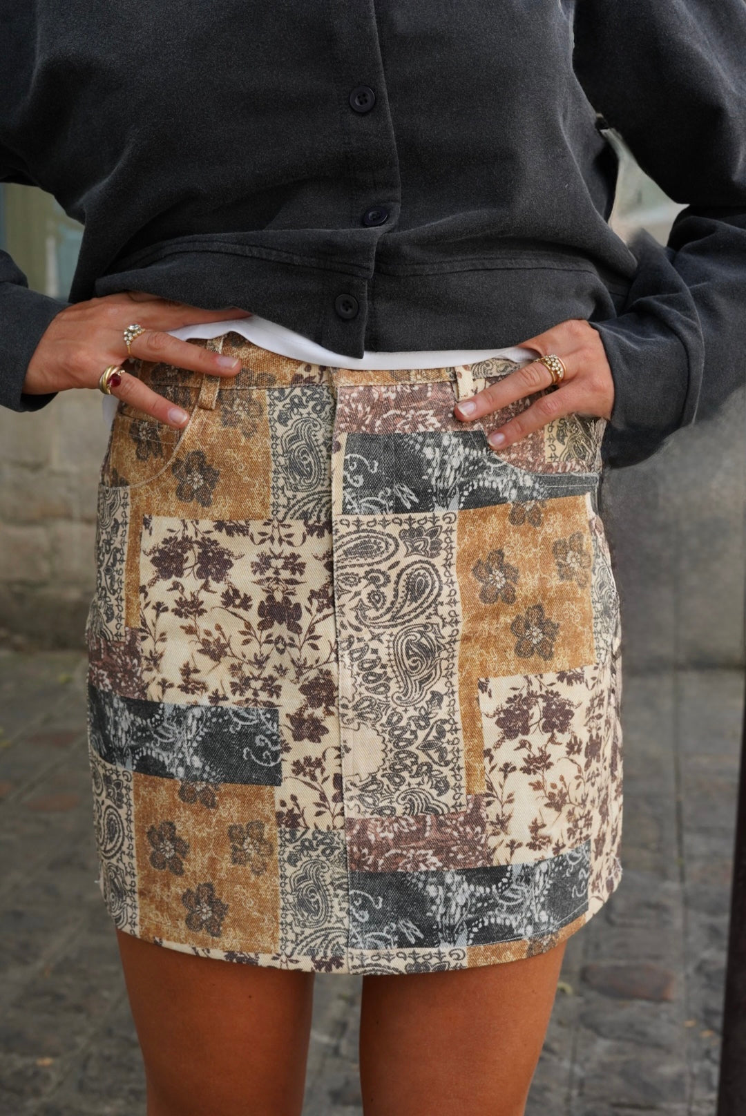 Albane Skirt Patchwork Floral Beige/Bordeaux