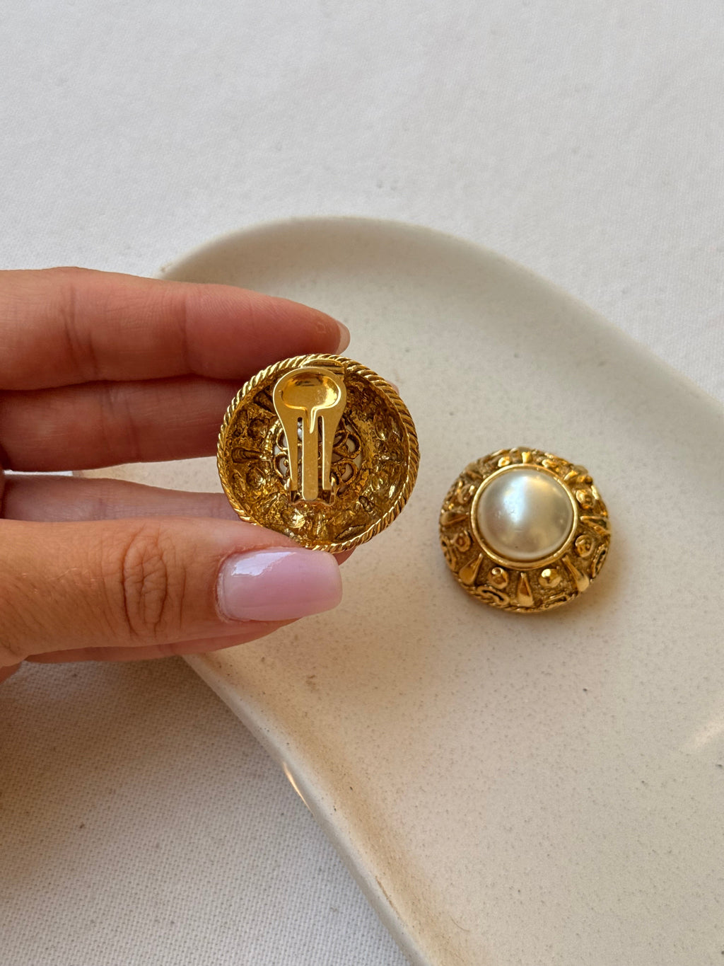 Boucles D’Oreilles Vintage - Cabochons Perles Nacrées