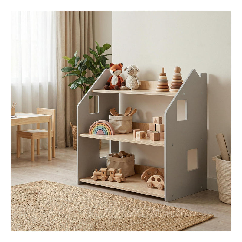 Étagère À Jouets – Blanc & Gris