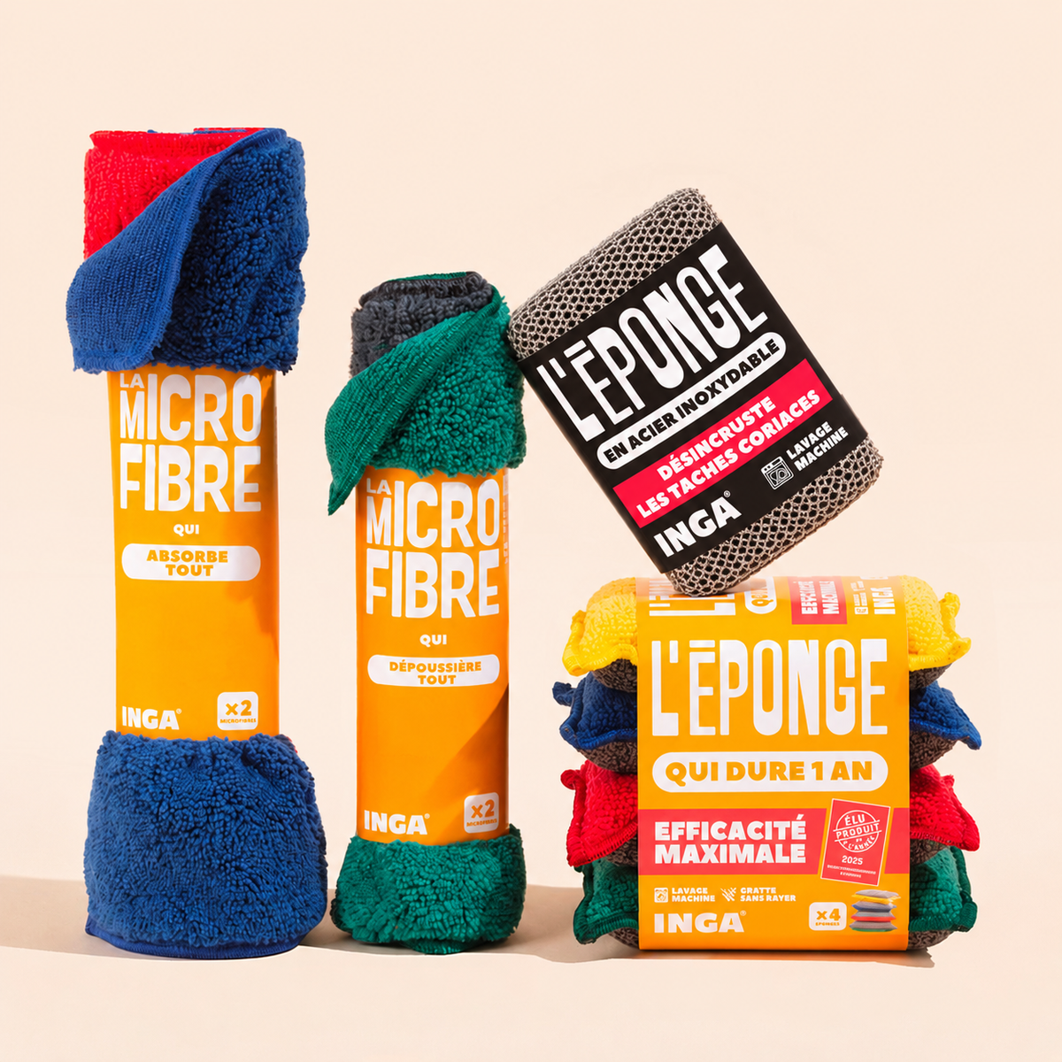 Pack Couleurs - Éponges, Éponge Acier Et Microfibres