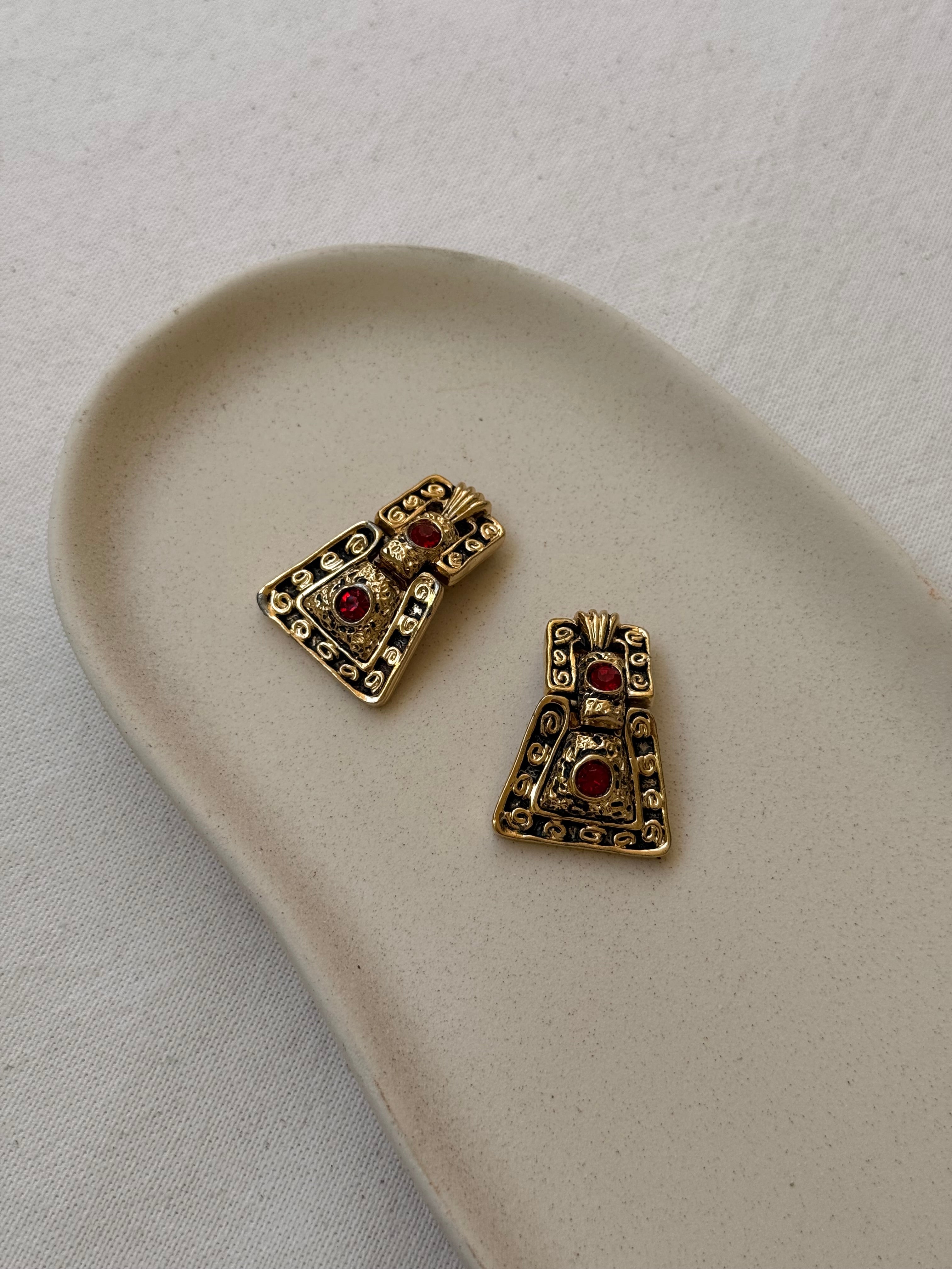 Boucles D’Oreilles Vintage - Pendantes Strass Rouge