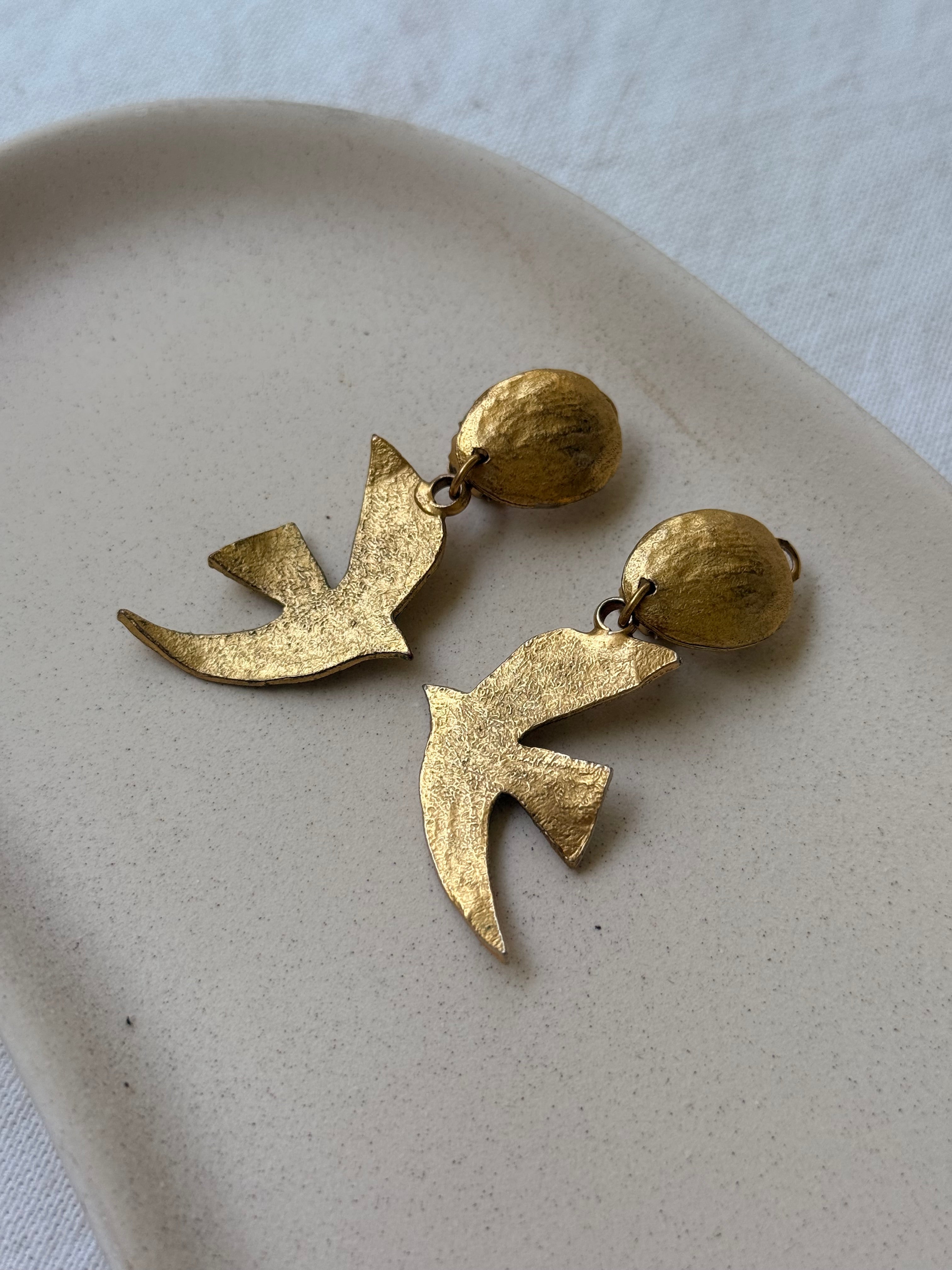 Vintage Earrings - Gold-Tone Birds
