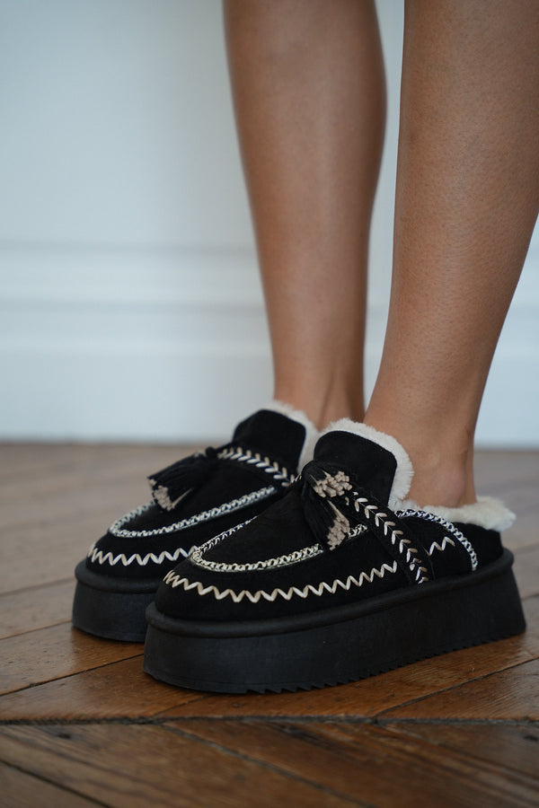 Fleece-Lined Mules - Black Meissa