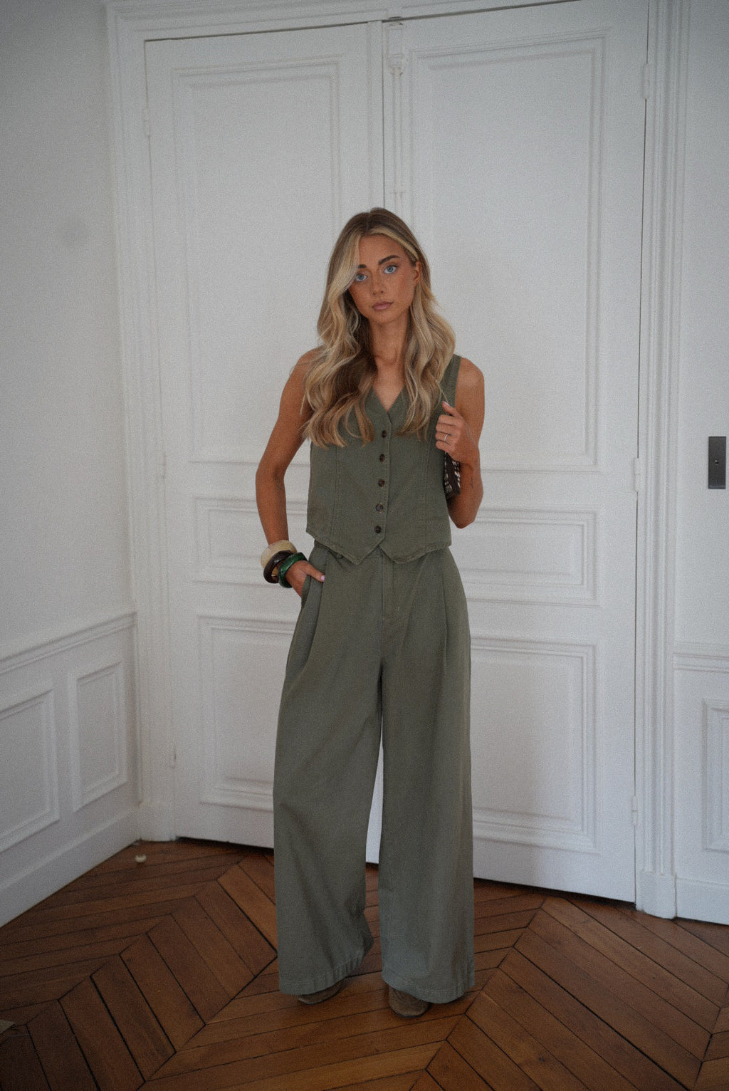 Shelby Khaki - Buttoned Top