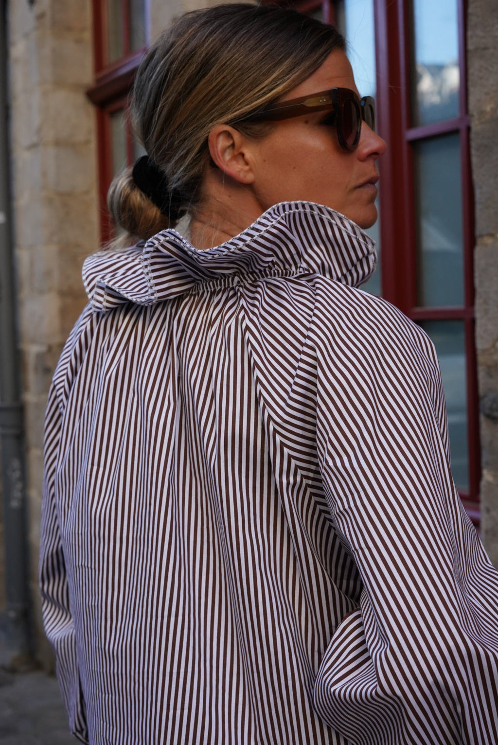 Madeleine Blouse Chocolate/White Stripe
