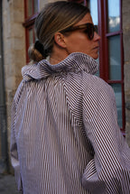 Madeleine Blouse Chocolate/White Stripe