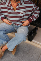Hector Striped Polo Shirt Burgundy/Sky Blue