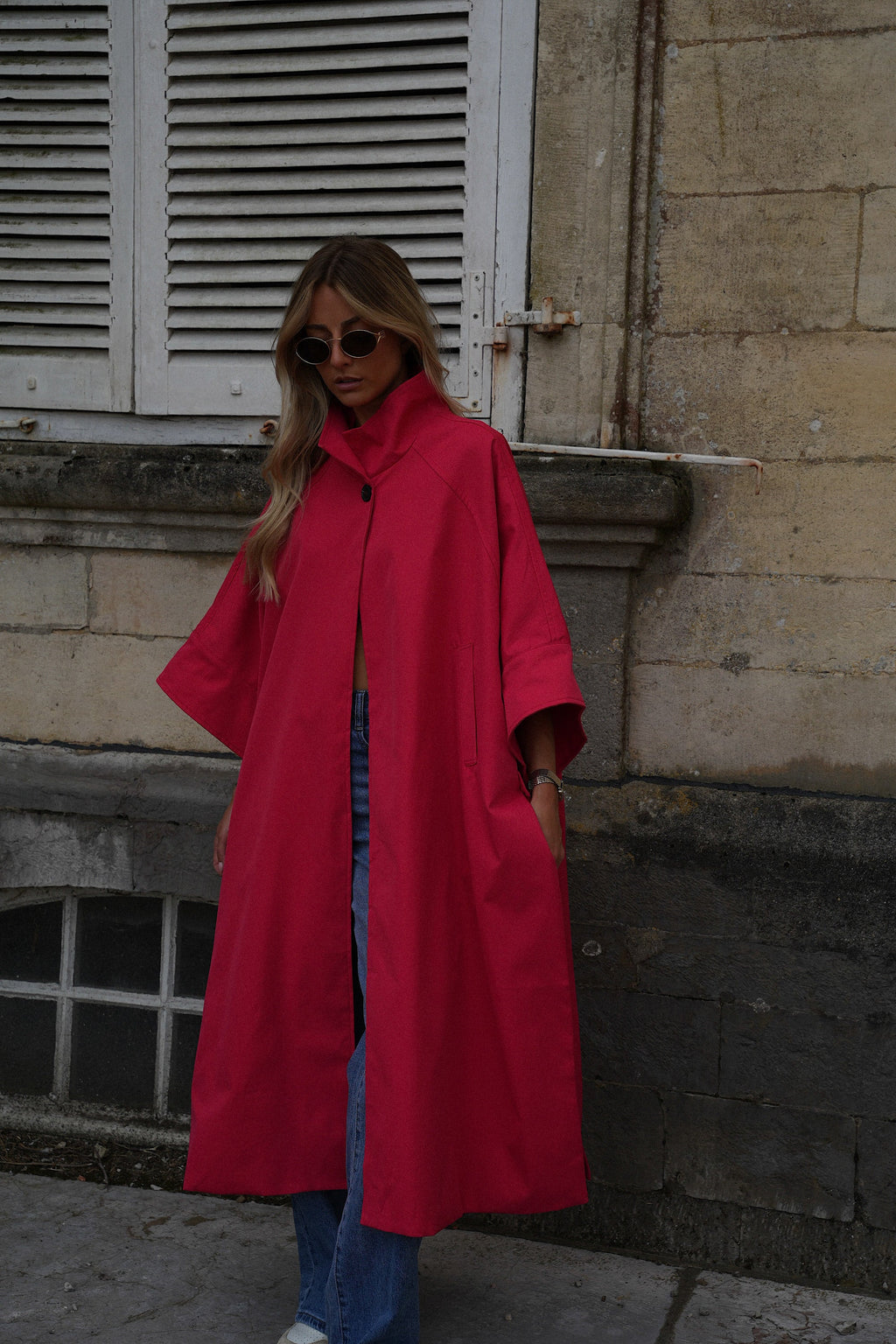 Isaac Long Trench Coat Jacket - Red