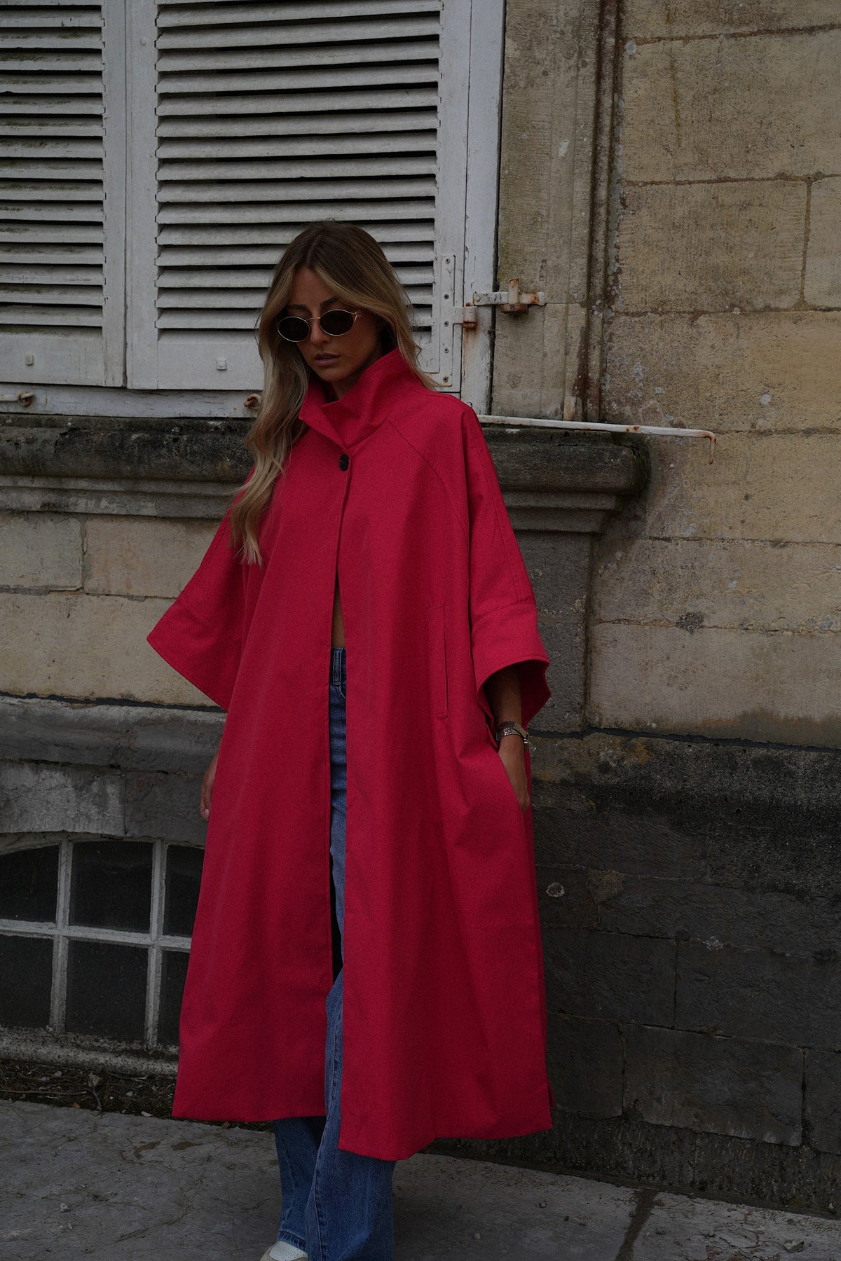 Isaac Long Trench Coat Jacket - Red