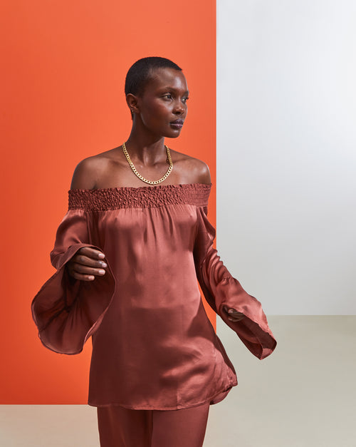 Camisa cuello barco - Marrón - Mujer