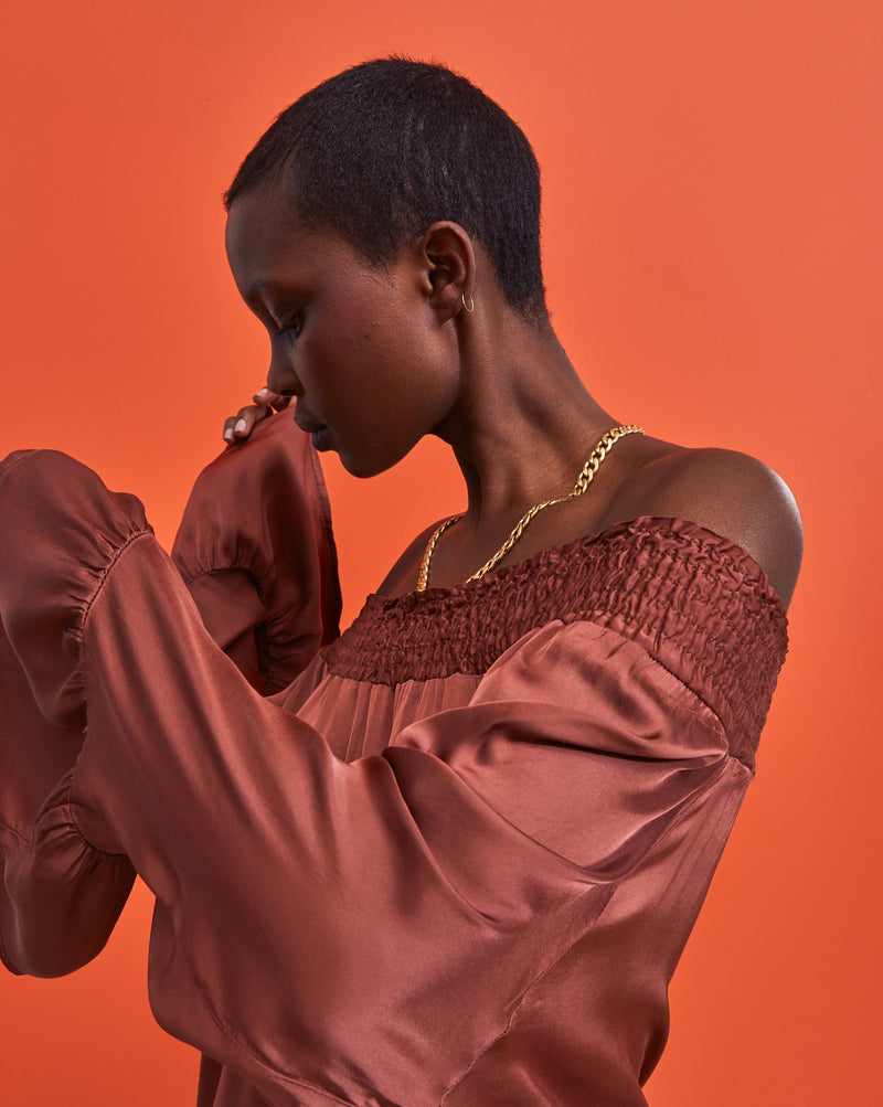 Camisa cuello barco - Marrón - Mujer