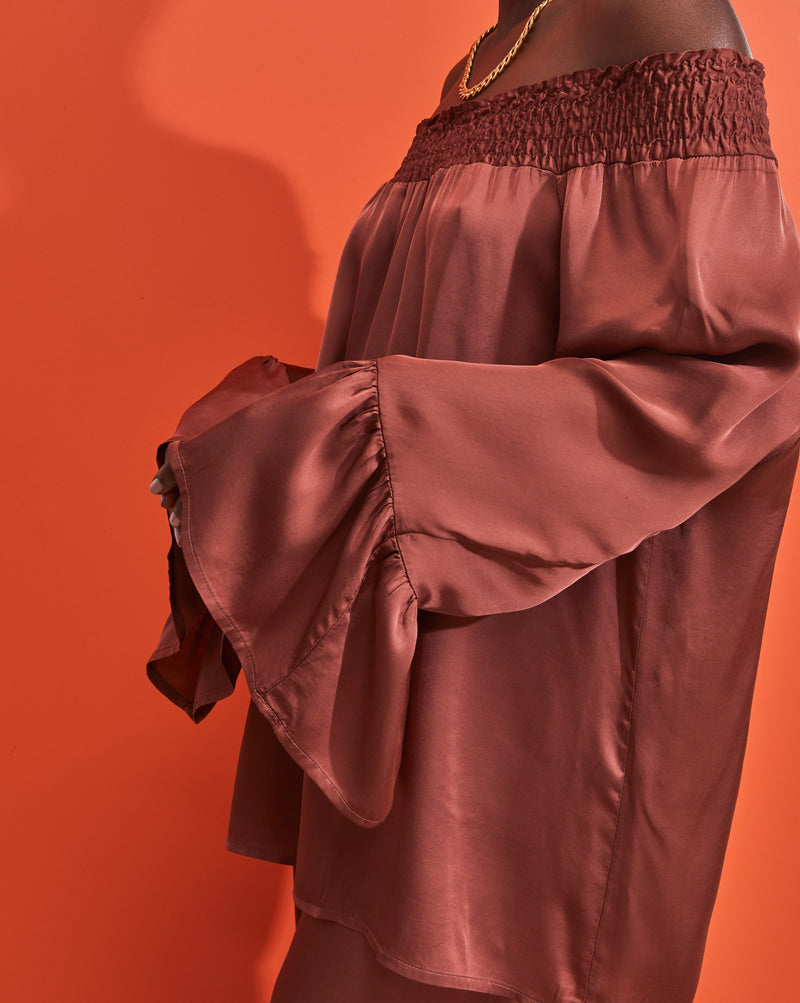 Camisa cuello barco - Marrón - Mujer