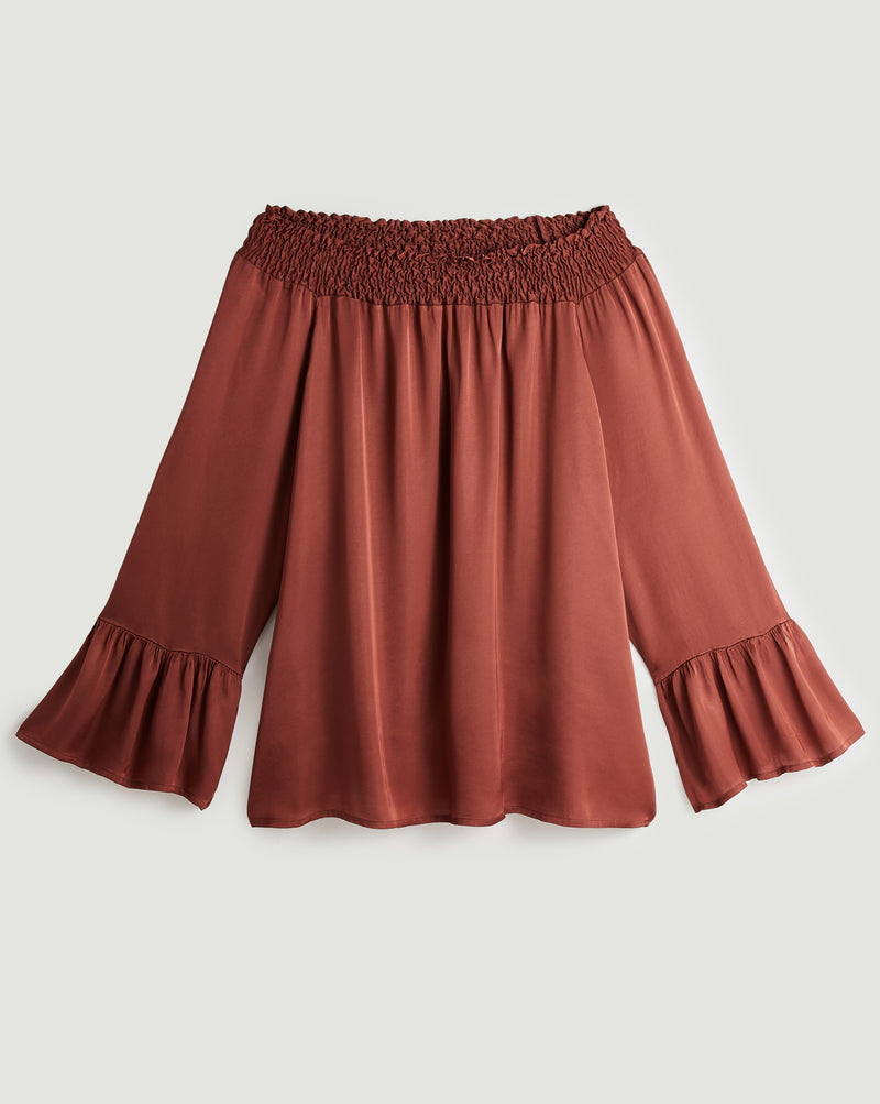 Camisa cuello barco - Marrón - Mujer