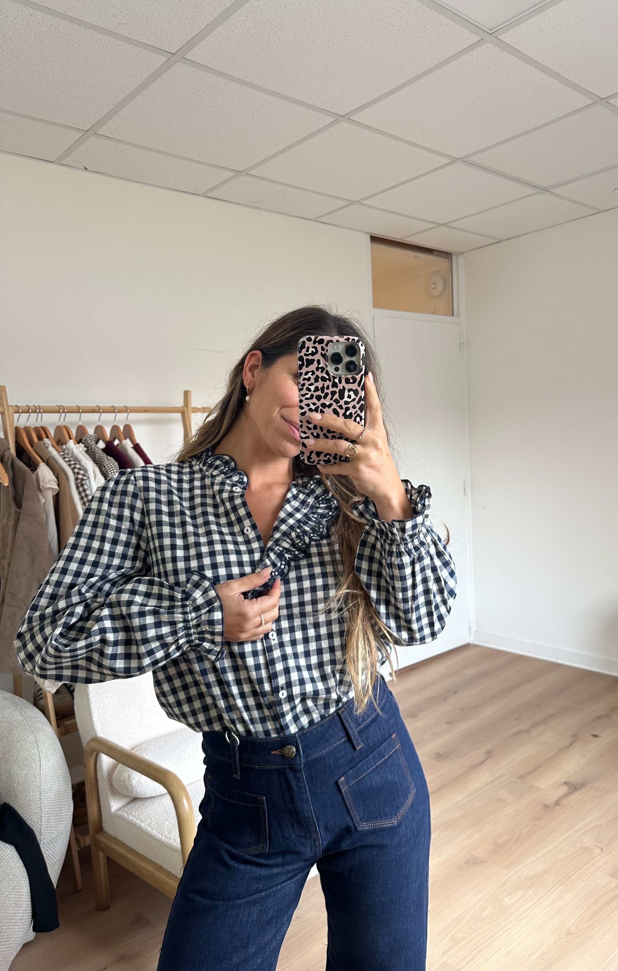 Léonor Navy Blue Vichy Blouse
