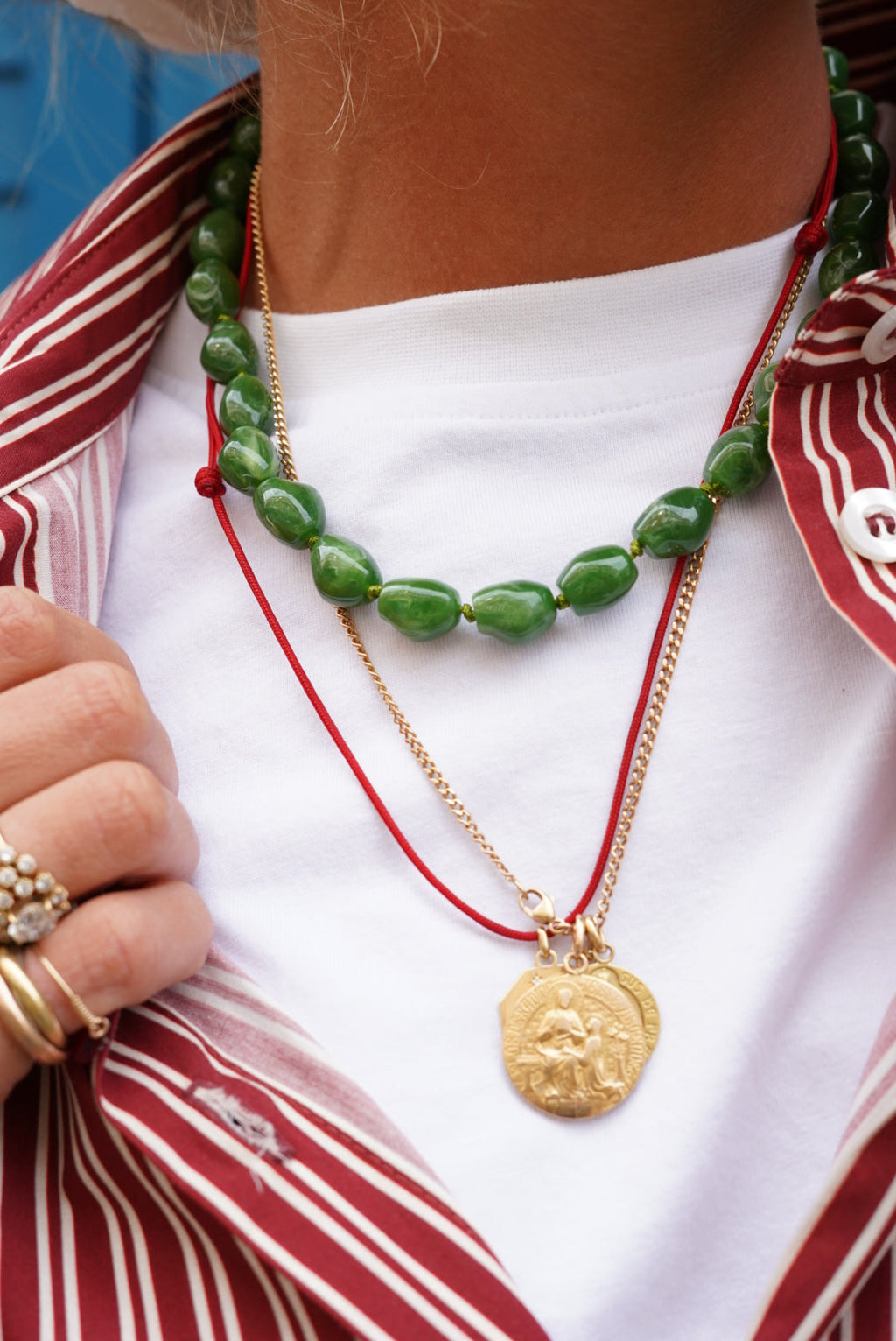 Collier grosses perles kaki