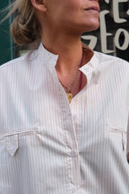 Astrid Blouse Mao Collar Beige Stripe