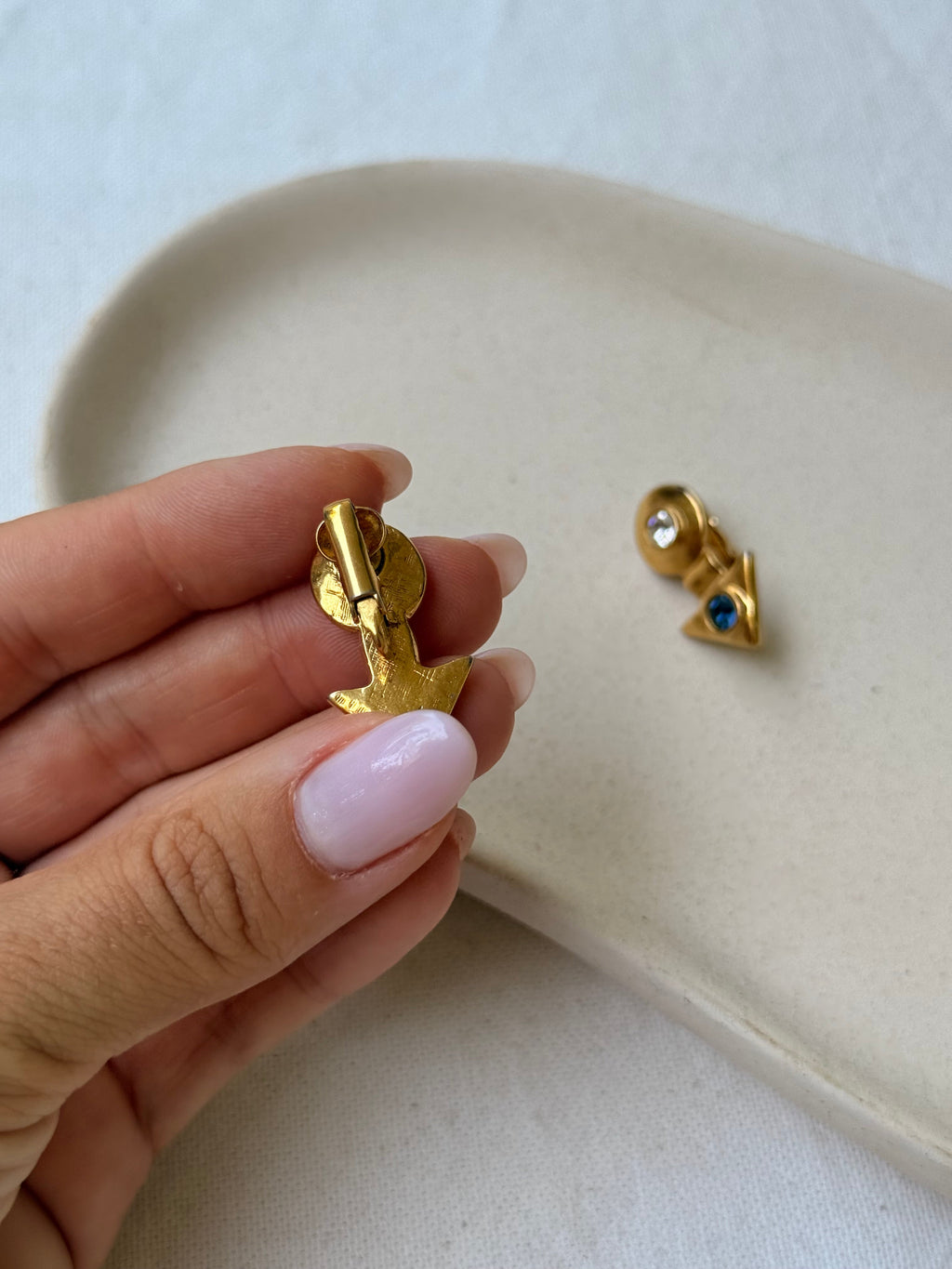 Pendientes Vintage - Geométricos Strass Azules Y Blancos