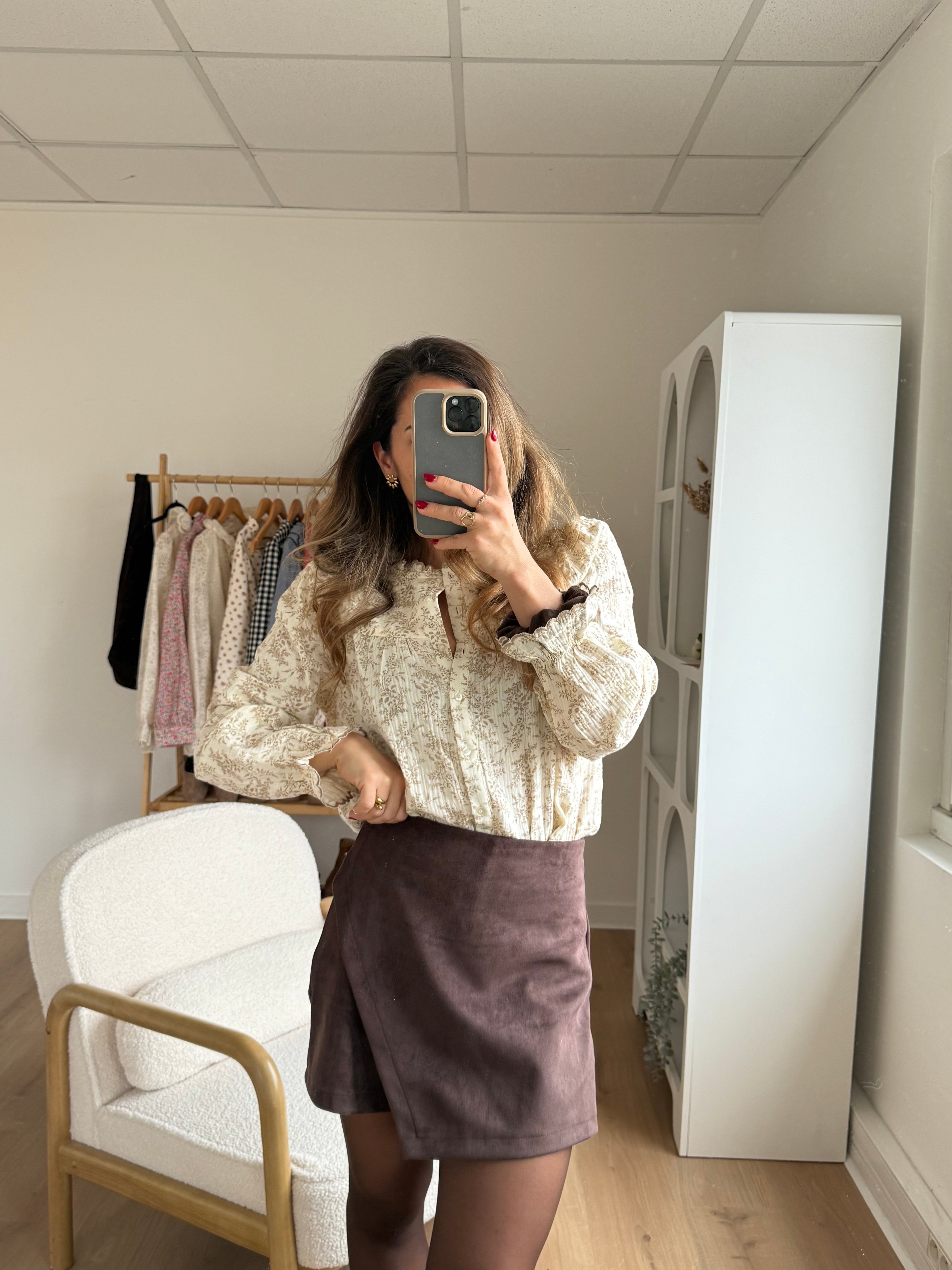 Jupe Short En Suédine Selena Chocolat