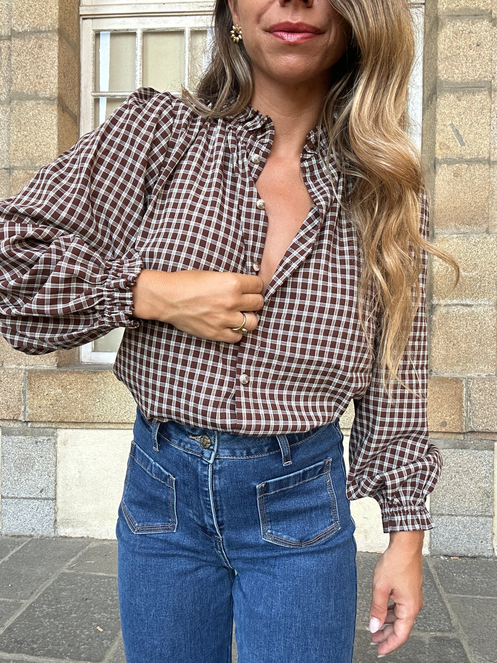 Blouse à carreaux Sybille marron