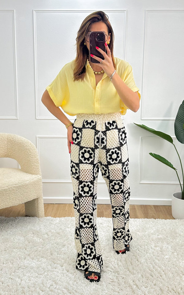 Pantaloni Crochet Elouan - Ecru E Nero