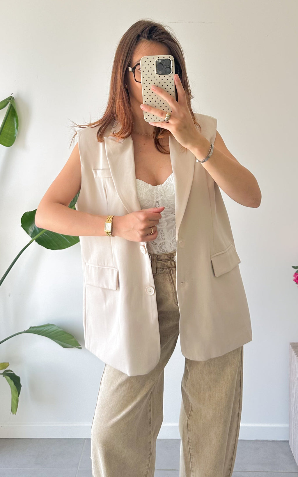 Arden Sleeveless Blazer - Beige