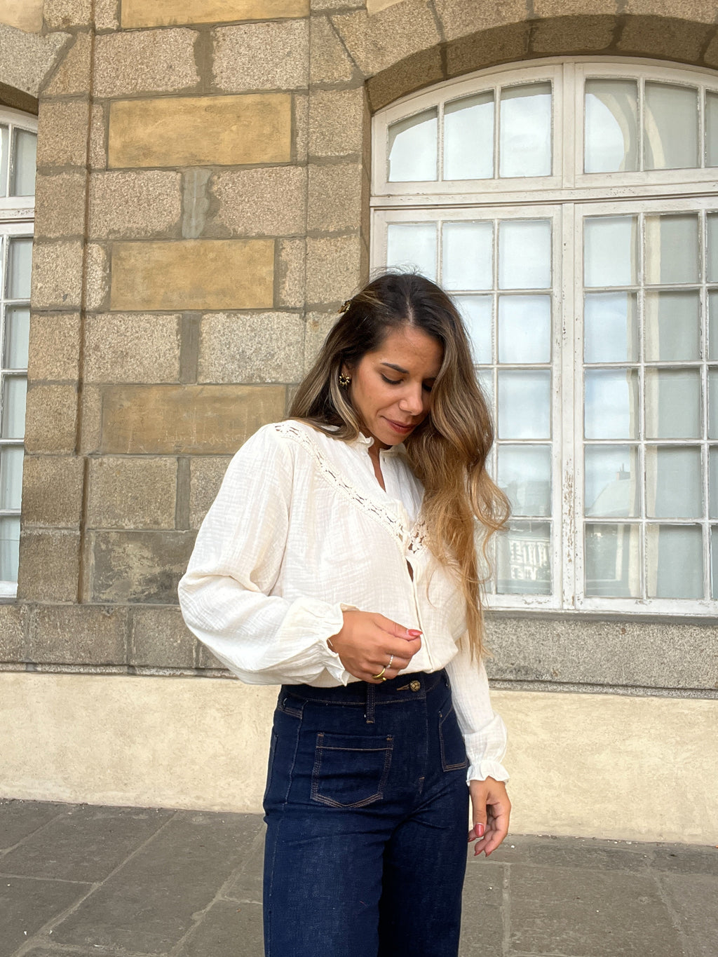 Angèle embroidered ecru blouse