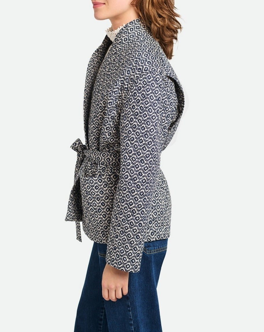 Veste Ceinturee - Ecru/Marine