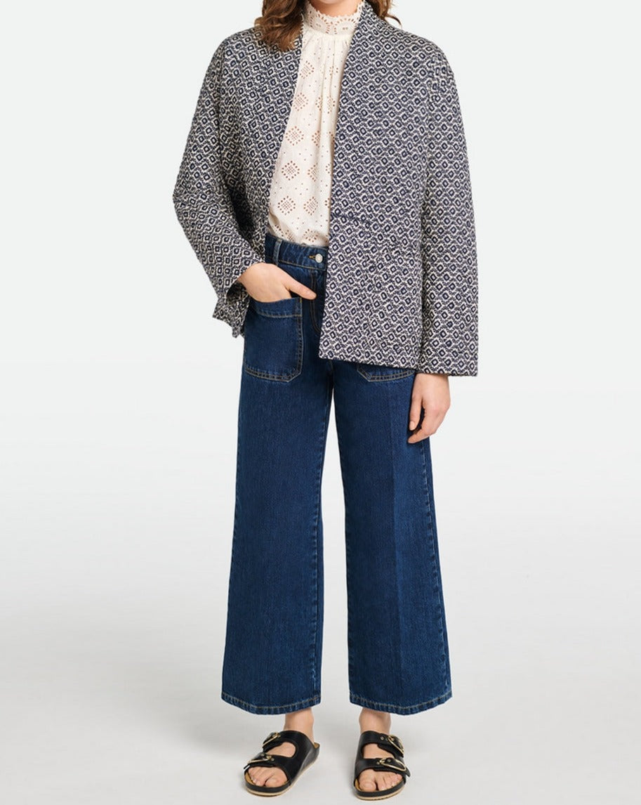 Veste Ceinturee - Ecru/Marine
