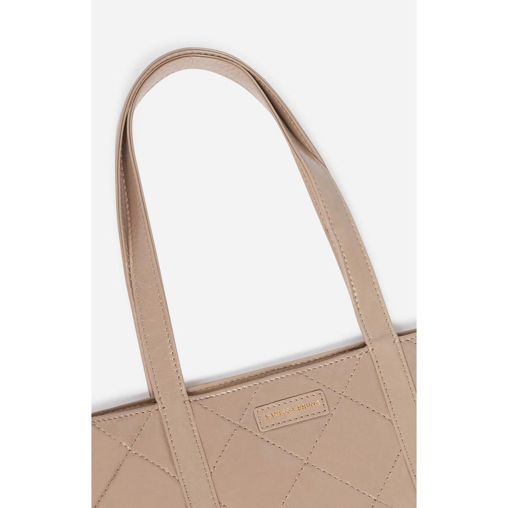 Cabas M Zippé En Cuir Matelassé - Mastic