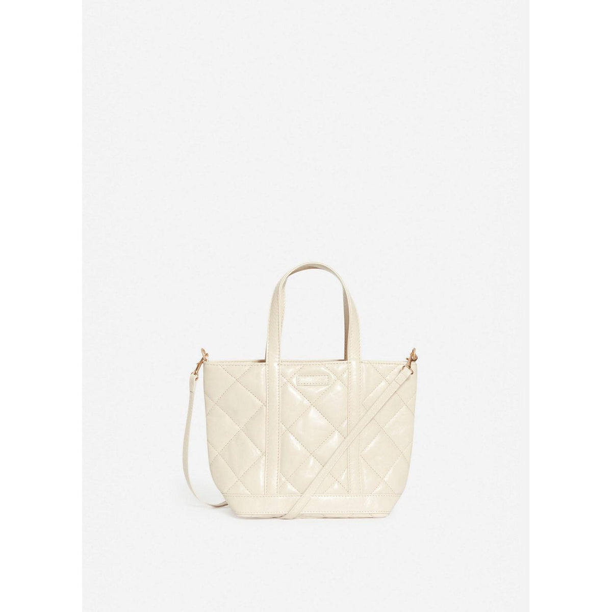 Torba Shopper S Ze Skóry Pikowanej - Piaskowy