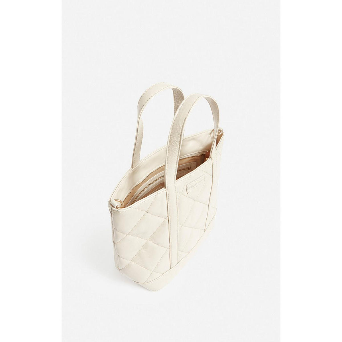 Torba Shopper S Ze Skóry Pikowanej - Piaskowy