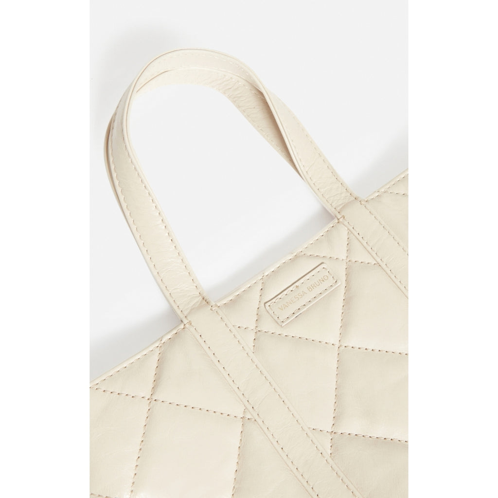 Cabas S Bandouliere en Cuir Froisse Matelasse - Sable/Craie