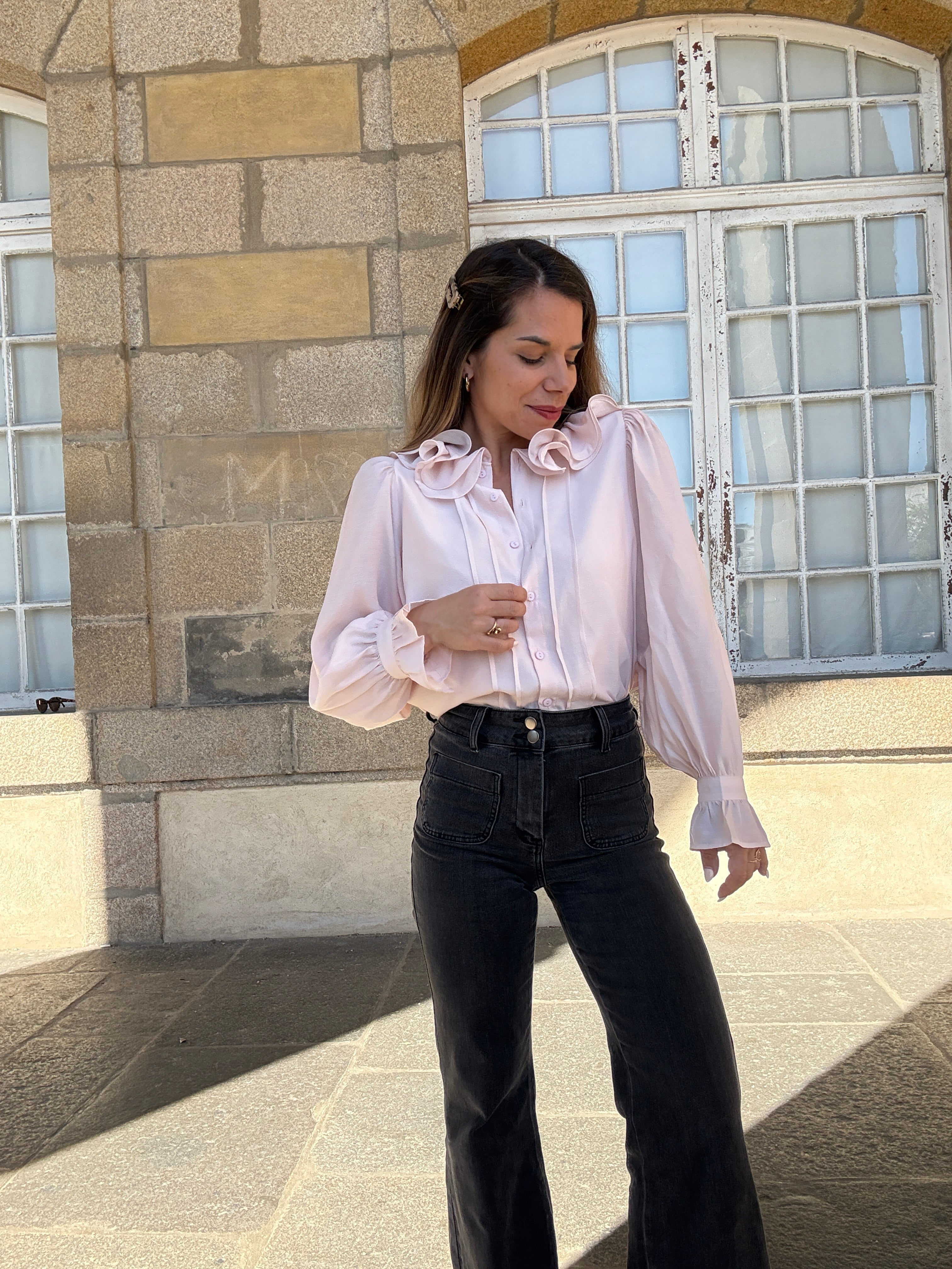 Blusa marrón rosa suave